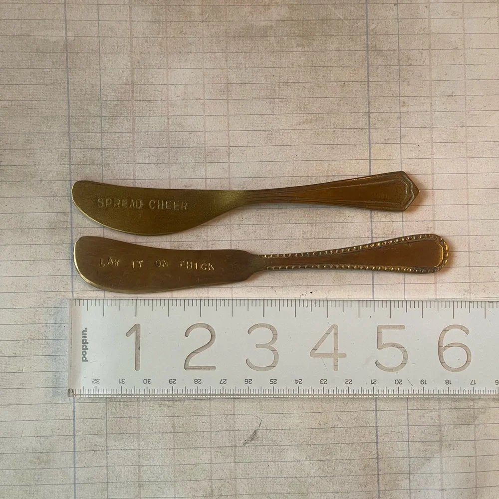 BRASS ENGRAVED CANAPE KNIVES